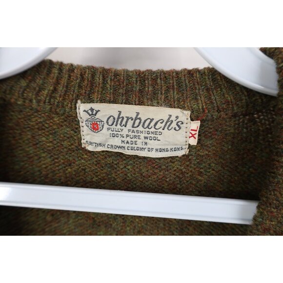 Vtg 50s Mens XL Distressed Rainbow Fleck Elbow Patch Wool Knit V-Neck Sweater - Picture 10 of 14